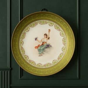 Wine Maiden Victoria Carlsbad Austria 12” Bacchante Kaufmann Bowl Green Gold Lg